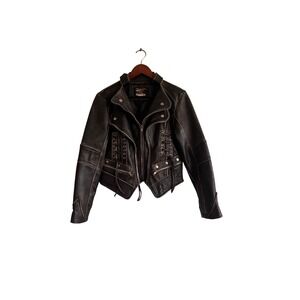 Rare Jamin Leather Motorcycle Jacket Black Lace Up‎ Accents Biker Jacket Women's